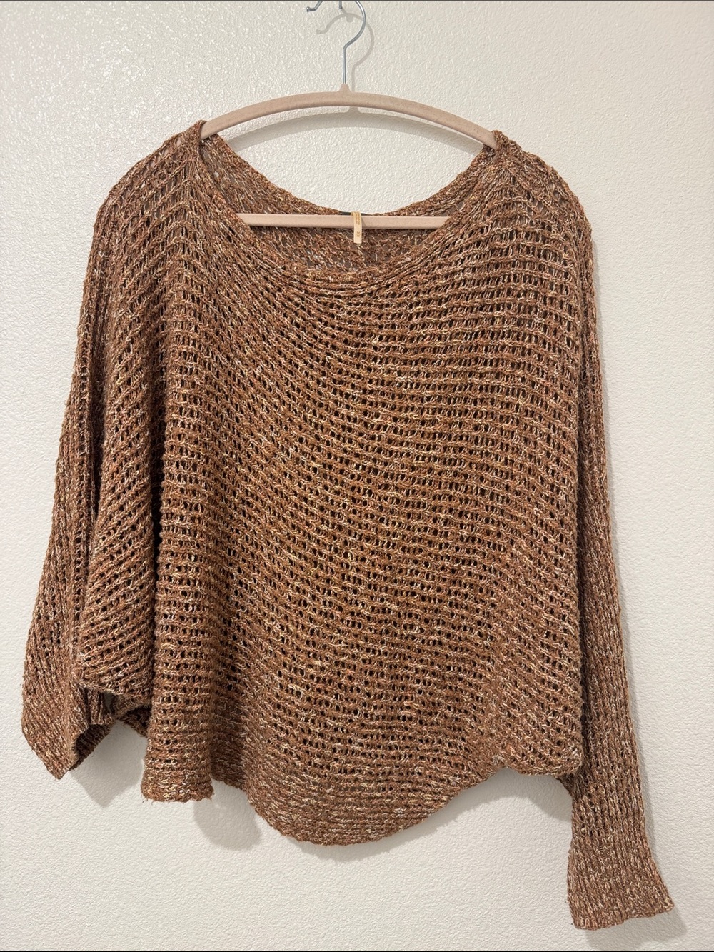Free People Open-Weave Scoop Neck Sweater in Brown